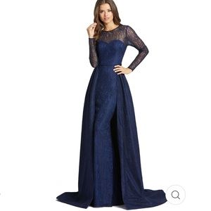 Mac Duggal Lace Illusion Long Sleeve Gown Overlay Skirt Size 14